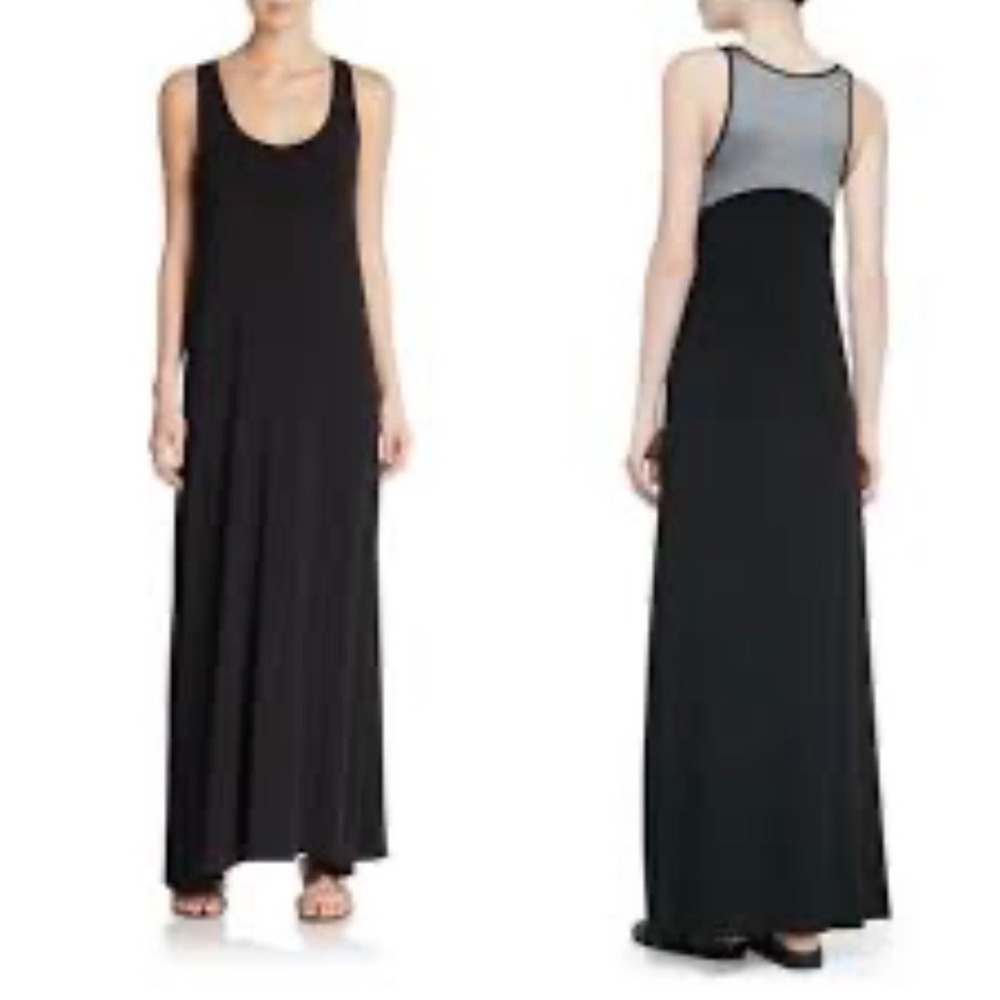 Vince Black Mixed Media Modal Blend Sleeveless Maxi Dress Grey Contrast Back M